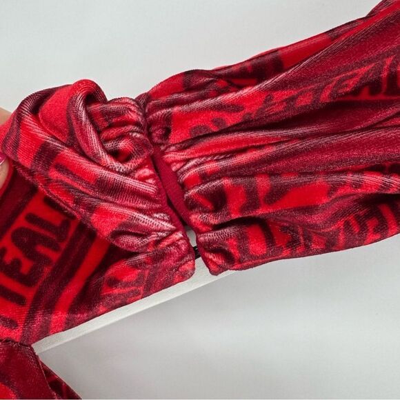 ALIETTE Red Velvet Cold Shoulder Ruched Bodycon‎ Gothic Punk Mini Dress 0 - Picture 11 of 14